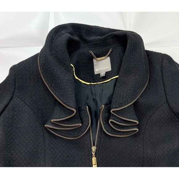 Spanner Sz 16 Black Ruffled Collar Full Zip Up Jacket Light Coat Womens RARE - Picture 5 of 9